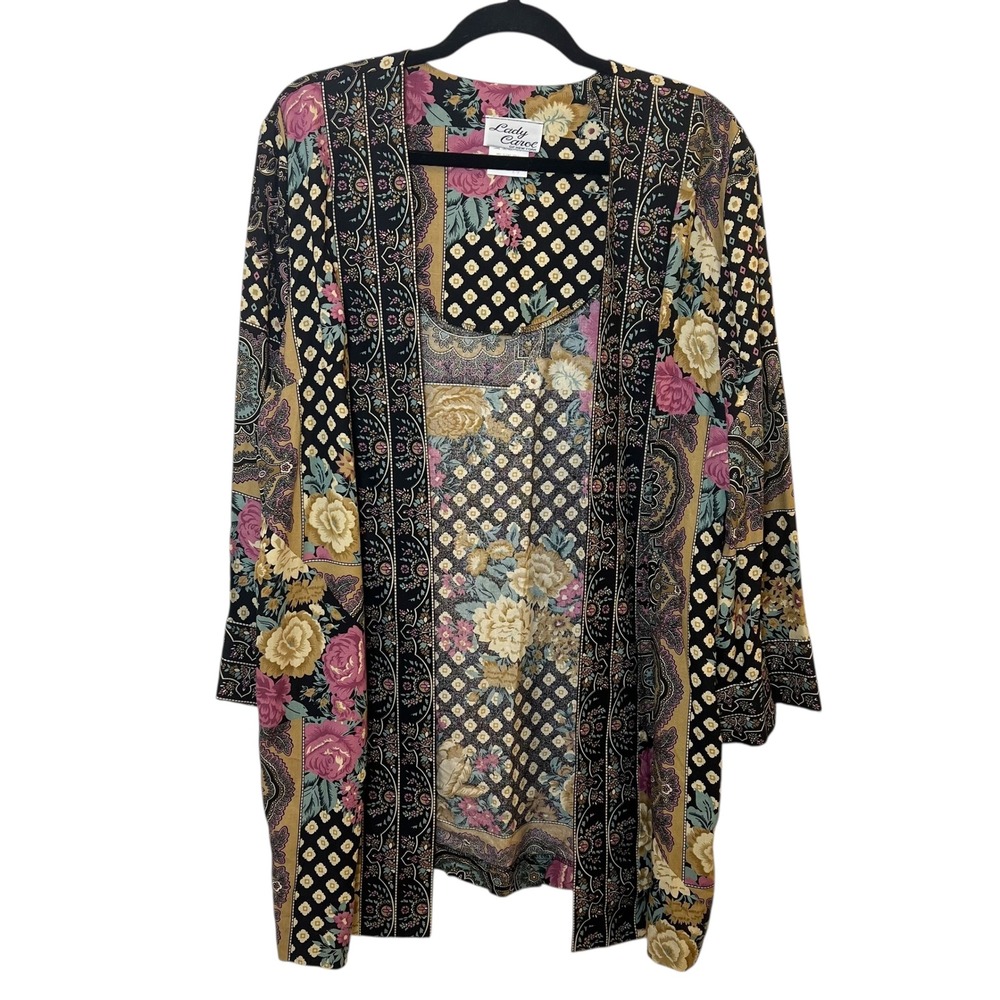 Lady Carol Vintage Floral Kimono Duster‎ Open Front Cardigan Bohemian Colorful